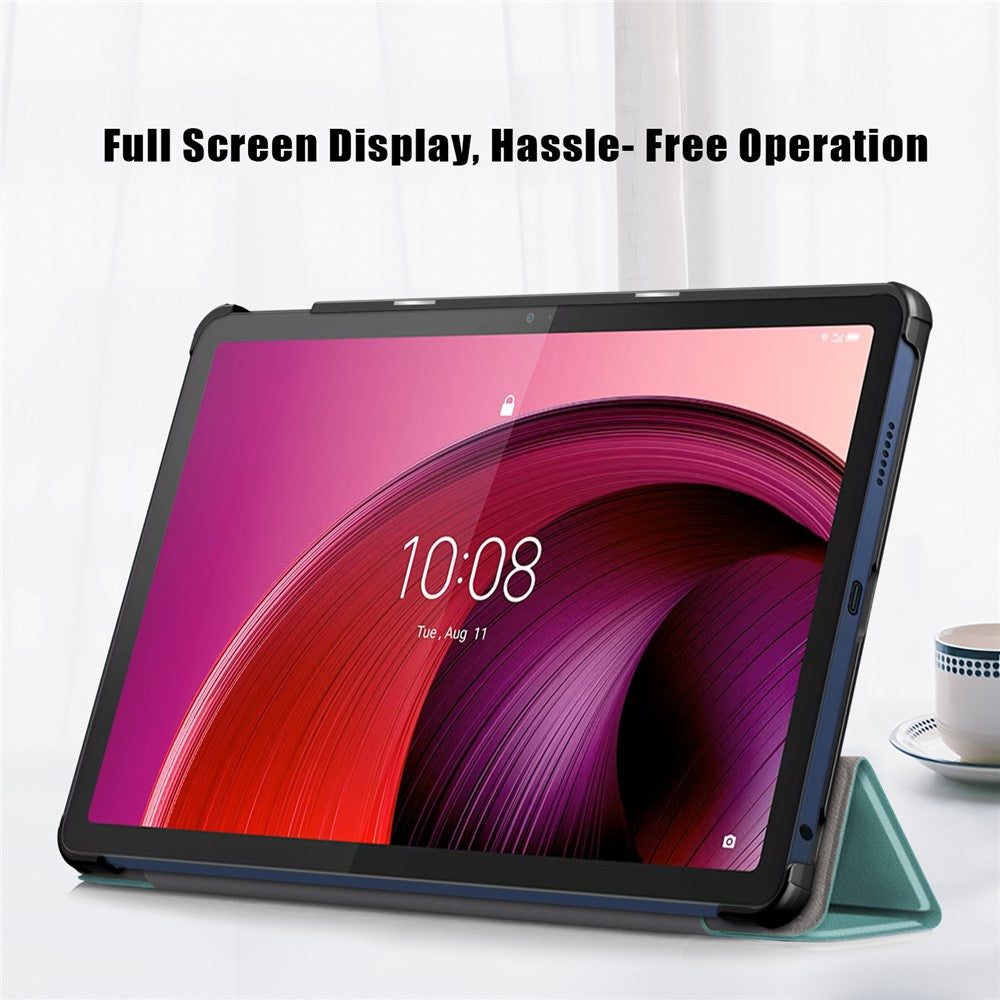 For Lenovo Tab M10 5G TB-360ZU Trifold Stand Smart Case PU Leather Full Body Protective Tablet Cover - Blackish Green