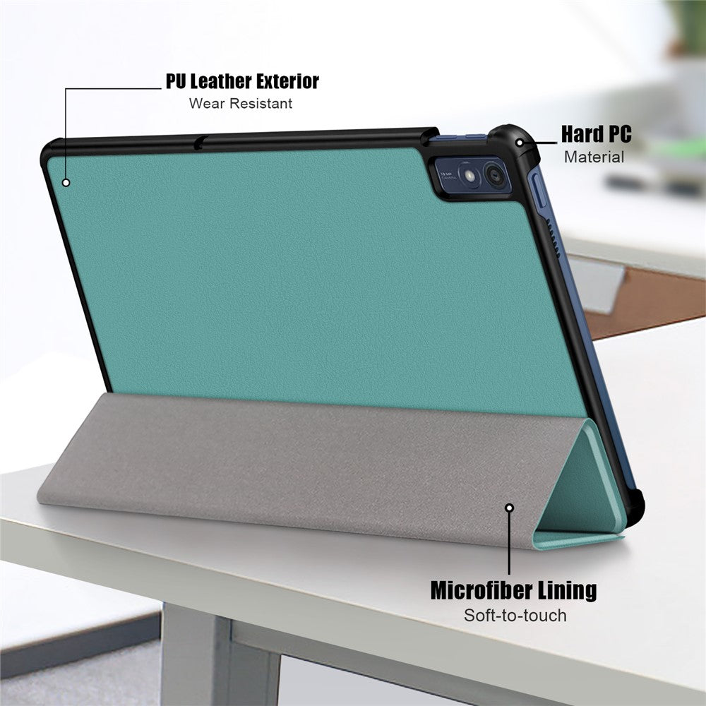 For Lenovo Tab M10 5G TB-360ZU Trifold Stand Smart Case PU Leather Full Body Protective Tablet Cover - Blackish Green