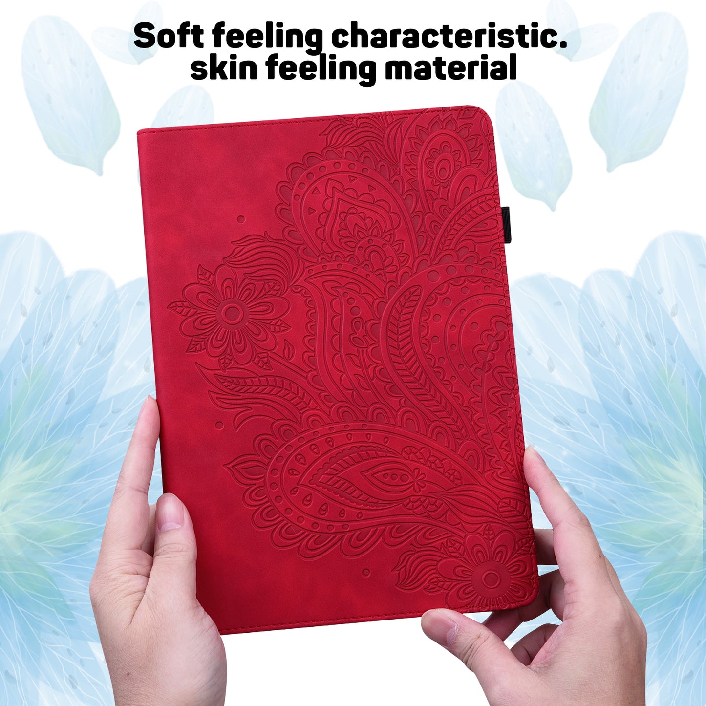 For Samsung Galaxy Tab S10 / S9 / S9 FE PU Leather Card Holder Tablet Case Flower Imprinting Support Stand Cover - Red