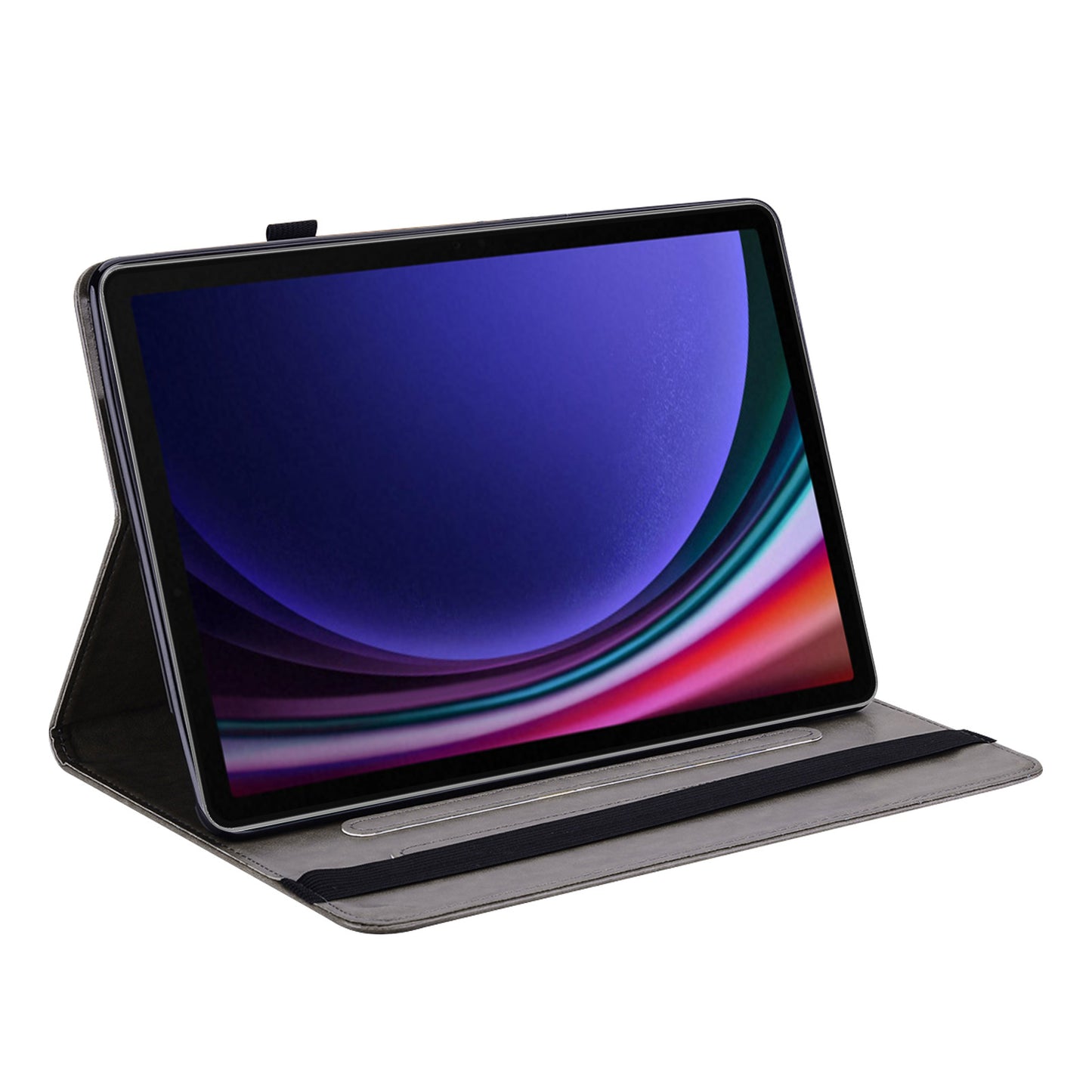 For Samsung Galaxy Tab S10 / S9 / S9 FE Tree Deer Imprinted Stand Cover PU Leather Card Holder Tablet Case - Grey