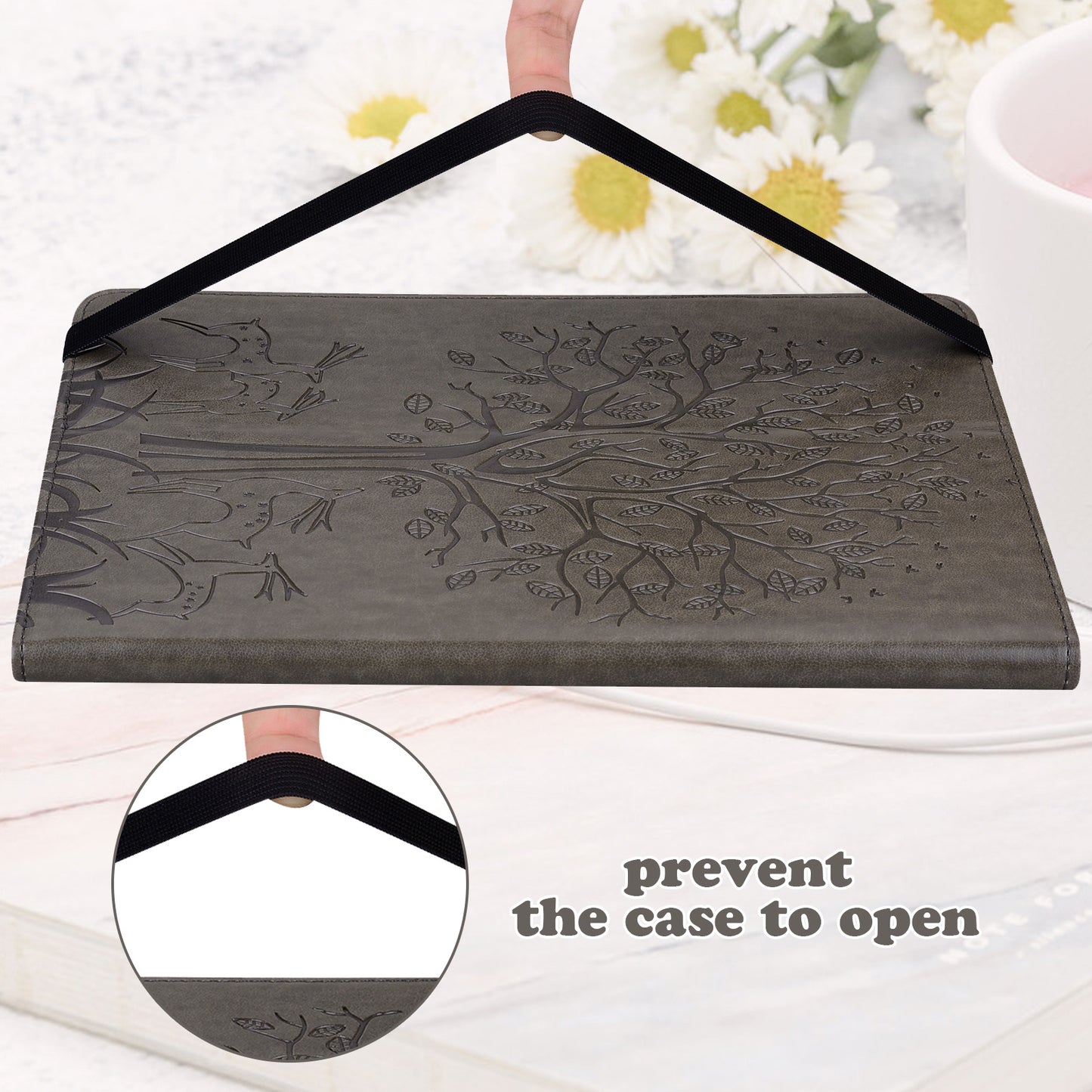 For Samsung Galaxy Tab S10 / S9 / S9 FE Tree Deer Imprinted Stand Cover PU Leather Card Holder Tablet Case - Grey