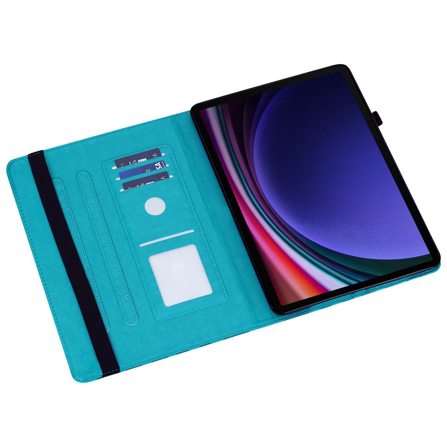 For Samsung Galaxy Tab S10 / S9 / S9 FE Tree Deer Imprinted Stand Cover PU Leather Card Holder Tablet Case - Blue