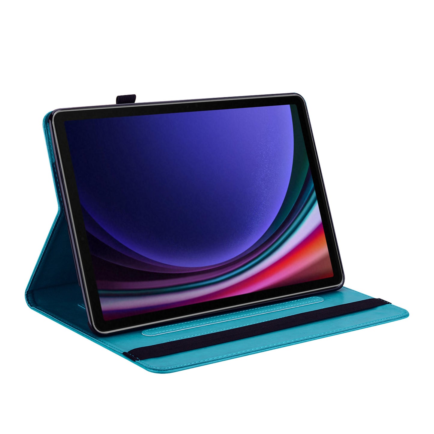 For Samsung Galaxy Tab S10 / S9 / S9 FE Tree Deer Imprinted Stand Cover PU Leather Card Holder Tablet Case - Blue