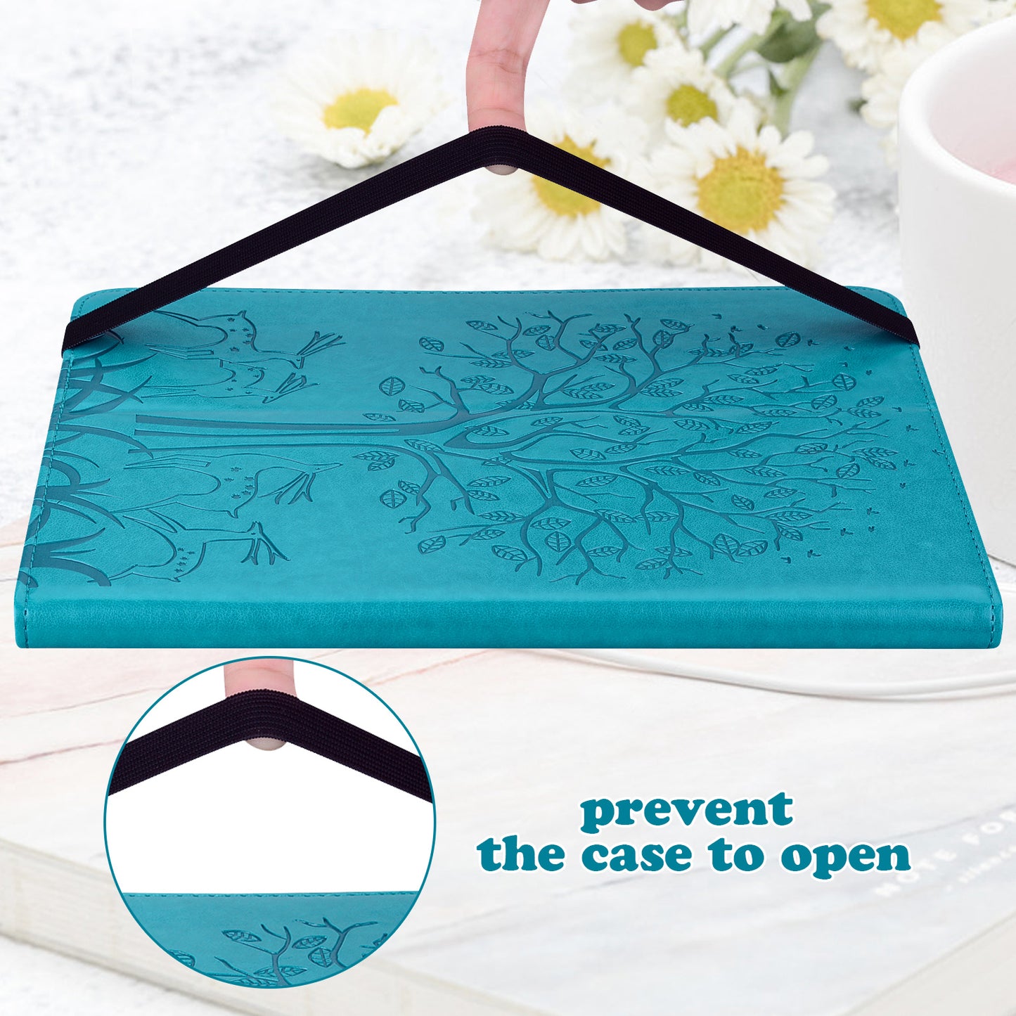 For Samsung Galaxy Tab S10 / S9 / S9 FE Tree Deer Imprinted Stand Cover PU Leather Card Holder Tablet Case - Blue