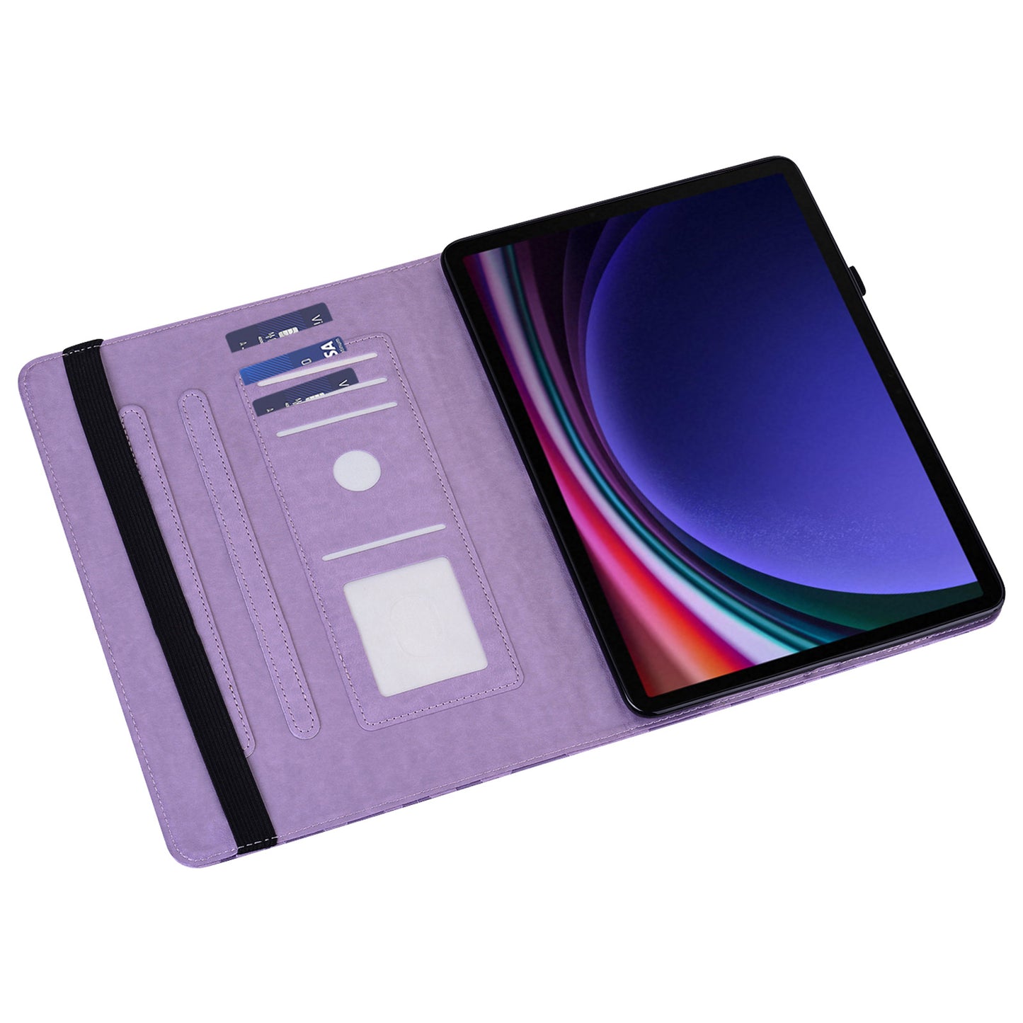 For Samsung Galaxy Tab S10 / S9 / S9 FE Tree Deer Imprinted Stand Cover PU Leather Card Holder Tablet Case - Purple