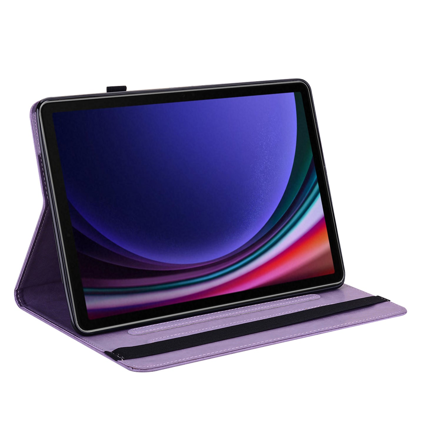 For Samsung Galaxy Tab S10 / S9 / S9 FE Tree Deer Imprinted Stand Cover PU Leather Card Holder Tablet Case - Purple