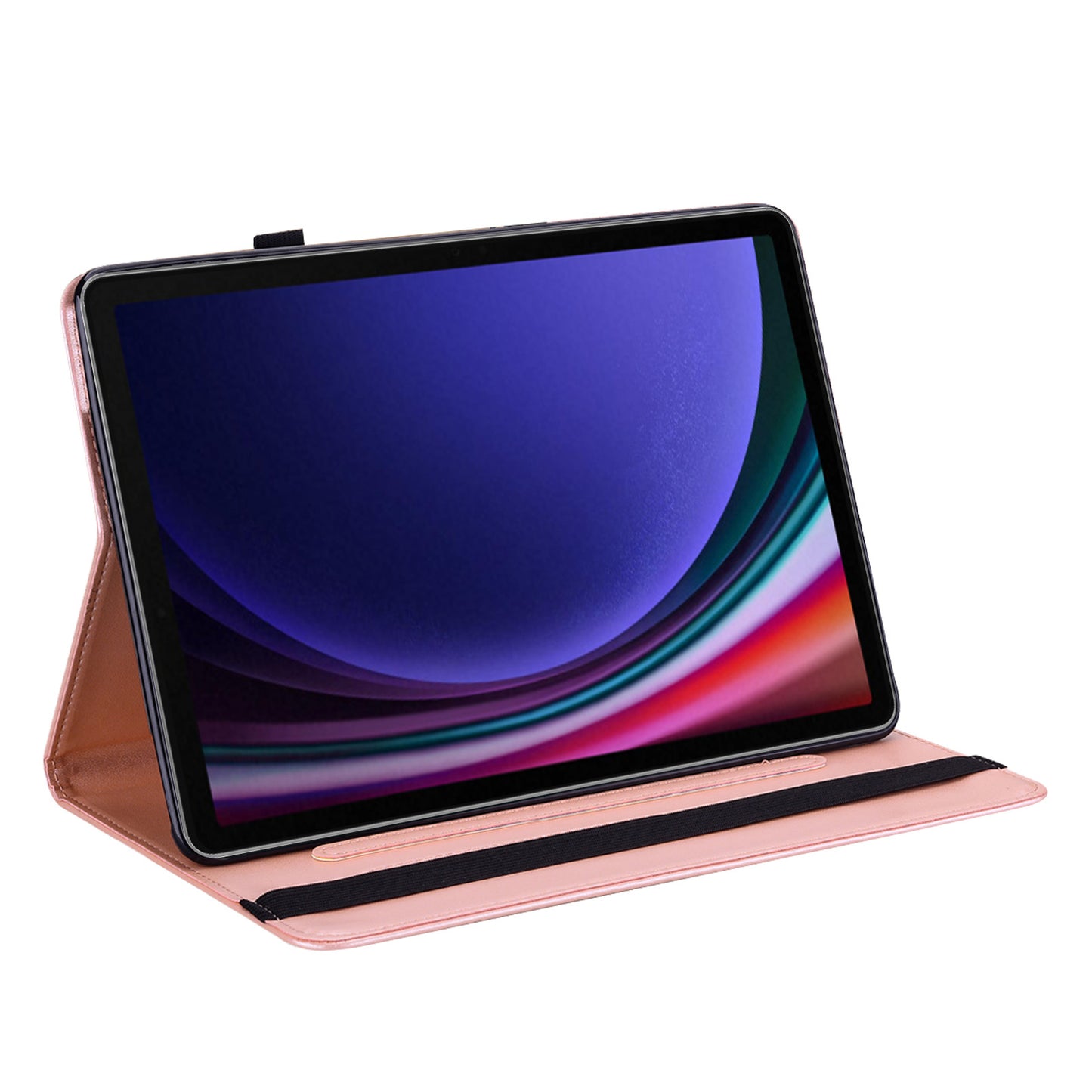 For Samsung Galaxy Tab S10 / S9 / S9 FE Tree Deer Imprinted Stand Cover PU Leather Card Holder Tablet Case - Rose Gold