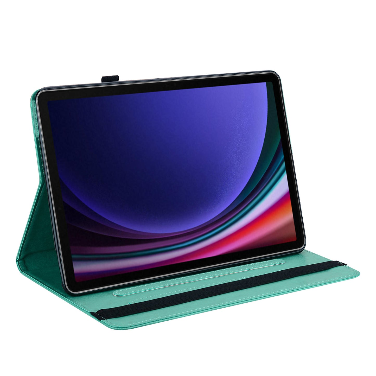 For Samsung Galaxy Tab S10 / S9 / S9 FE Tree Deer Imprinted Stand Cover PU Leather Card Holder Tablet Case - Green