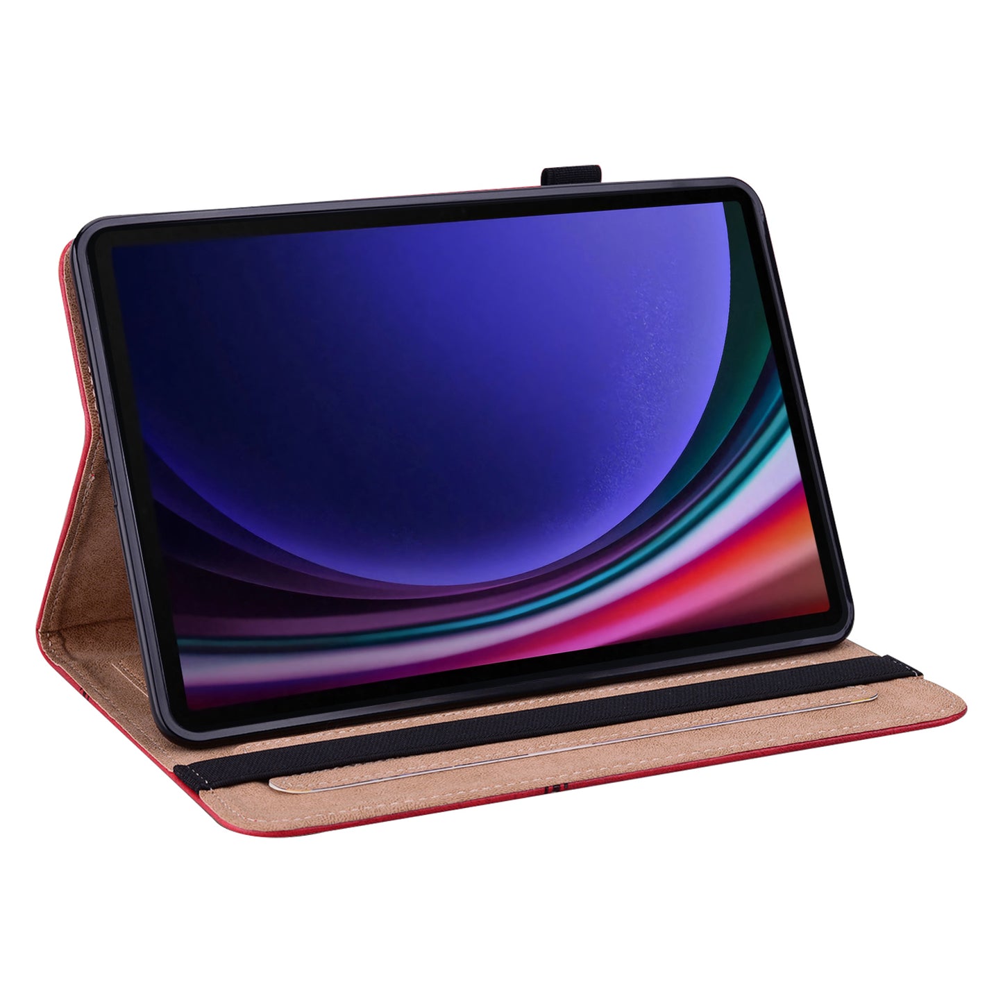 For Samsung Galaxy Tab S10 / S9 / S9 FE PU Stand Cover Line Imprinted Protective Tablet Cover with Card Slots - Red