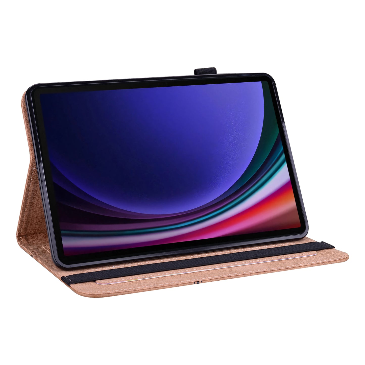 For Samsung Galaxy Tab S10 / S9 / S9 FE PU Stand Cover Line Imprinted Protective Tablet Cover with Card Slots - Brown