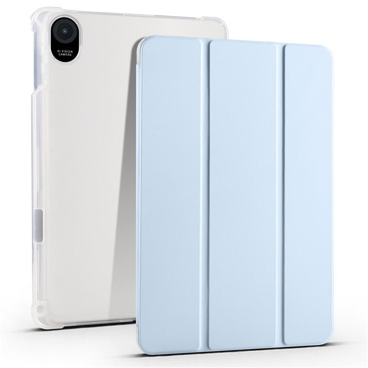 For Honor Pad 8 Trifold Stand Tablet Case with Pencil Holder PU Leather Transparent TPU Back Cover, Auto Wake / Sleep - Baby Blue