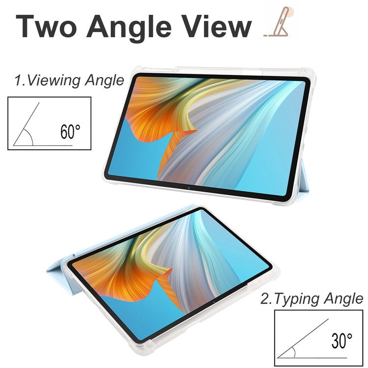 For Honor Pad 8 Trifold Stand Tablet Case with Pencil Holder PU Leather Transparent TPU Back Cover, Auto Wake / Sleep - Baby Blue