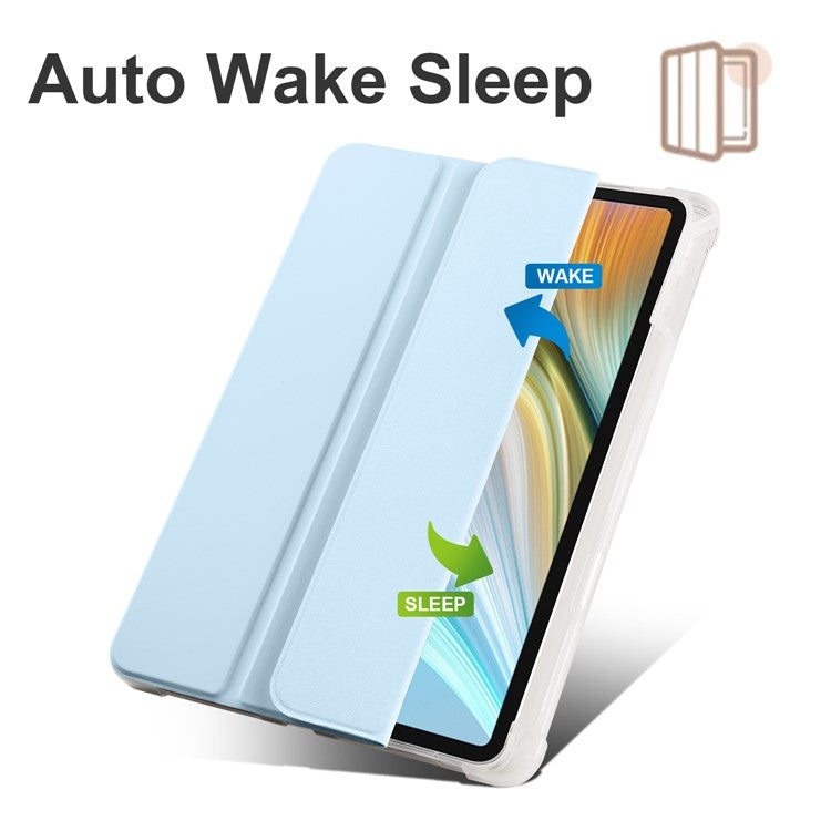 For Honor Pad 8 Trifold Stand Tablet Case with Pencil Holder PU Leather Transparent TPU Back Cover, Auto Wake / Sleep - Baby Blue
