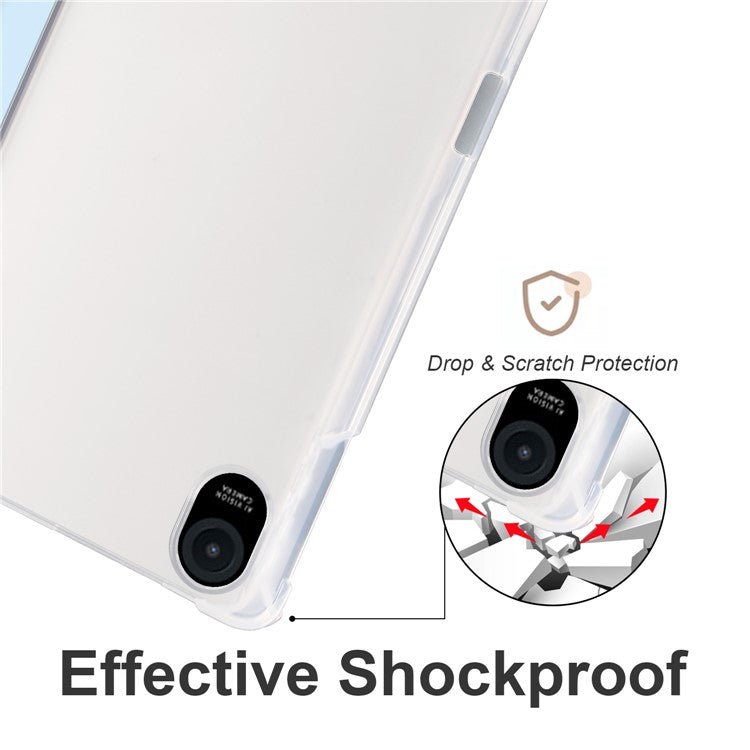 For Honor Pad 8 Trifold Stand Tablet Case with Pencil Holder PU Leather Transparent TPU Back Cover, Auto Wake / Sleep - Baby Blue