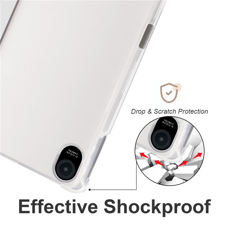 For Honor Pad 8 Trifold Stand Tablet Case with Pencil Holder PU Leather Transparent TPU Back Cover, Auto Wake / Sleep - Grey