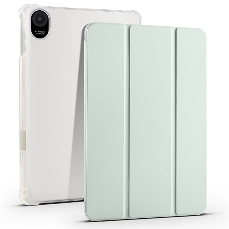 For Honor Pad 8 Trifold Stand Tablet Case with Pencil Holder PU Leather Transparent TPU Back Cover, Auto Wake / Sleep - Light Green
