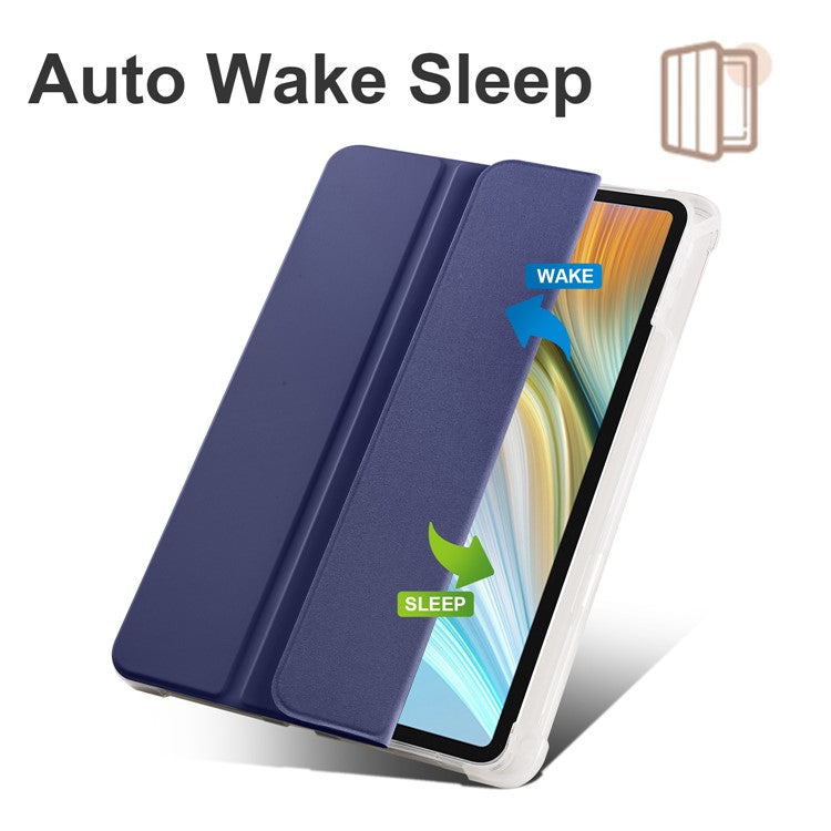 For Honor Pad 8 Trifold Stand Tablet Case with Pencil Holder PU Leather Transparent TPU Back Cover, Auto Wake / Sleep - Dark Blue