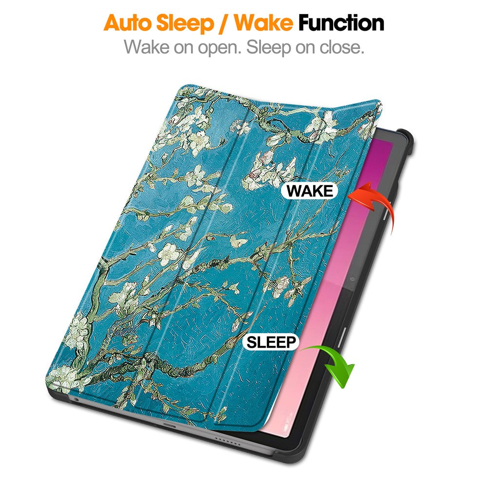 For Lenovo Tab M10 5G PU Leather Trifold Stand Cover Pattern Printing Auto Wake / Sleep Tablet Case - Apricot Blossom