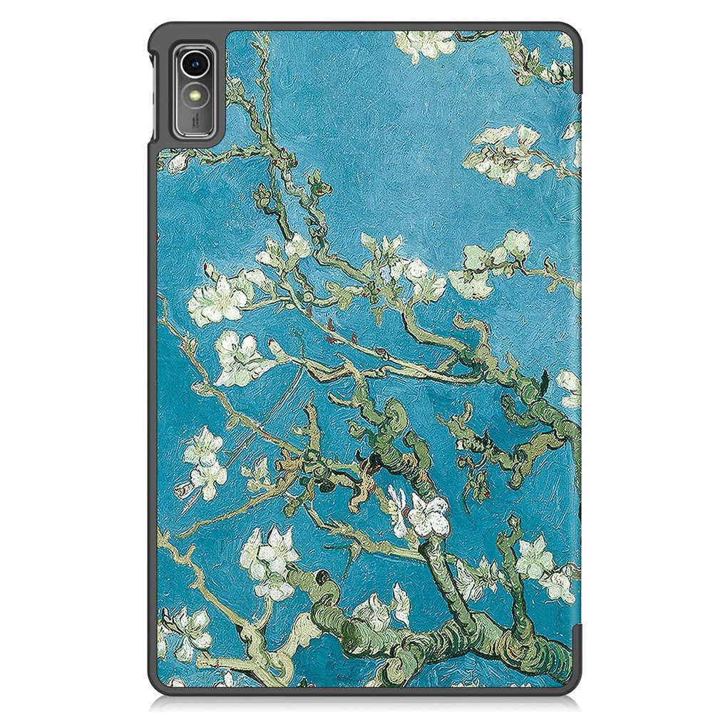 For Lenovo Tab M10 5G PU Leather Trifold Stand Cover Pattern Printing Auto Wake / Sleep Tablet Case - Apricot Blossom