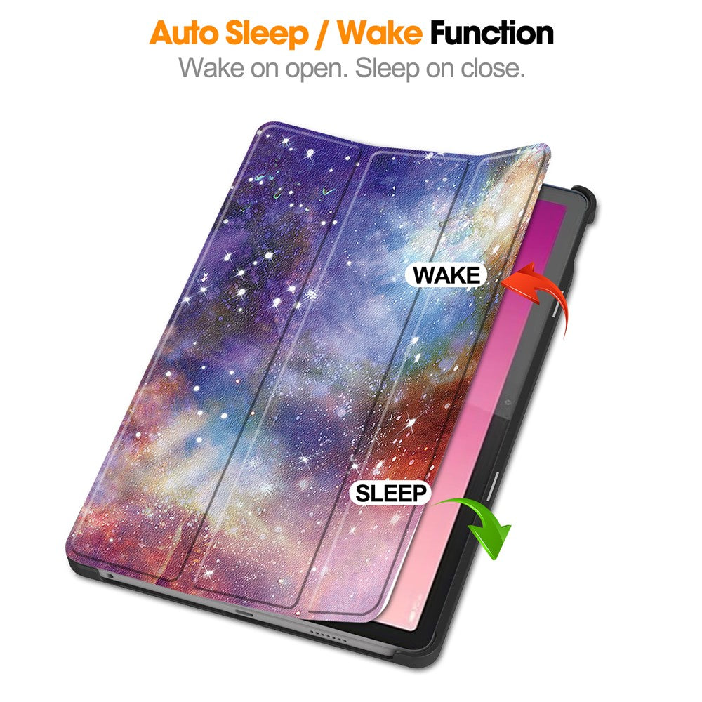 For Lenovo Tab M10 5G PU Leather Trifold Stand Cover Pattern Printing Auto Wake / Sleep Tablet Case - Galaxy
