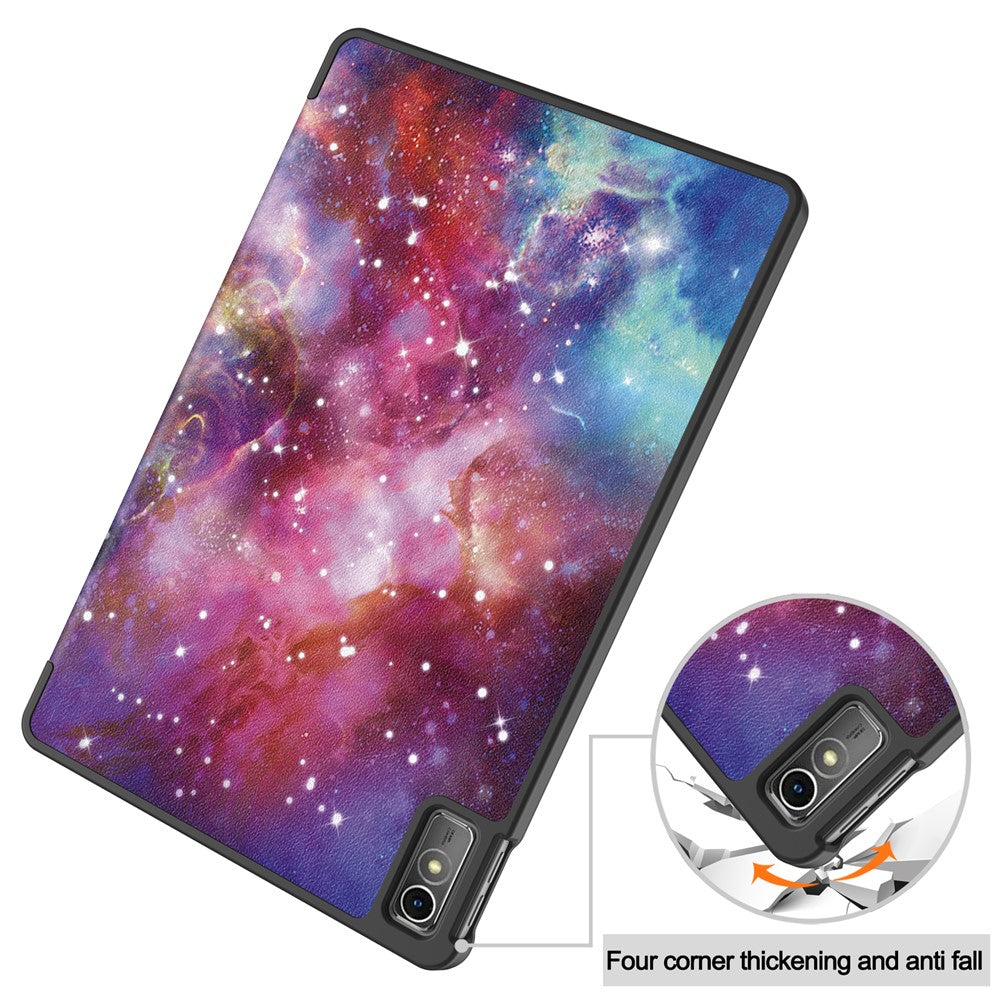 For Lenovo Tab M10 5G PU Leather Trifold Stand Cover Pattern Printing Auto Wake / Sleep Tablet Case - Galaxy