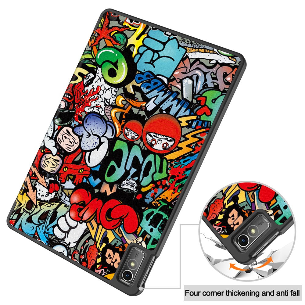 For Lenovo Tab M10 5G PU Leather Trifold Stand Cover Pattern Printing Auto Wake / Sleep Tablet Case - Graffiti