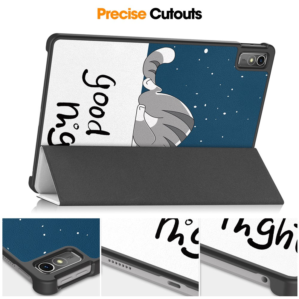 For Lenovo Tab M10 5G PU Leather Trifold Stand Cover Pattern Printing Auto Wake / Sleep Tablet Case - Cat