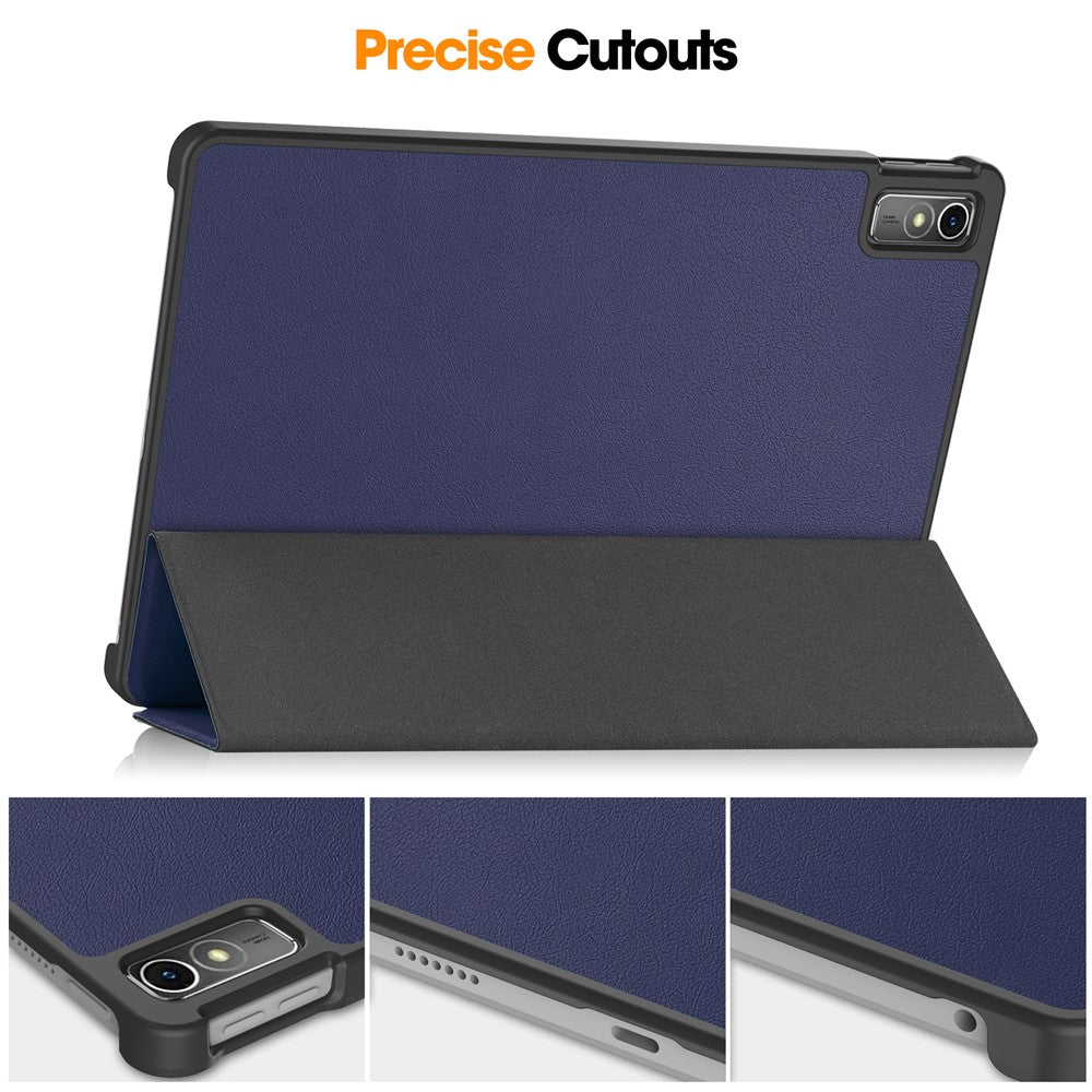 For Lenovo Tab M10 5G Tri-fold Stand Smart Cover PU Leather Auto Wake / Sleep Tablet Case - Dark Blue