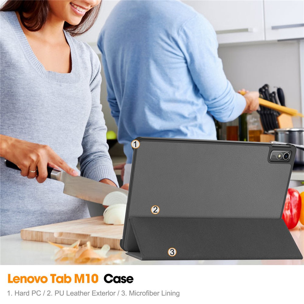 For Lenovo Tab M10 5G Tri-fold Stand Smart Cover PU Leather Auto Wake / Sleep Tablet Case - Grey