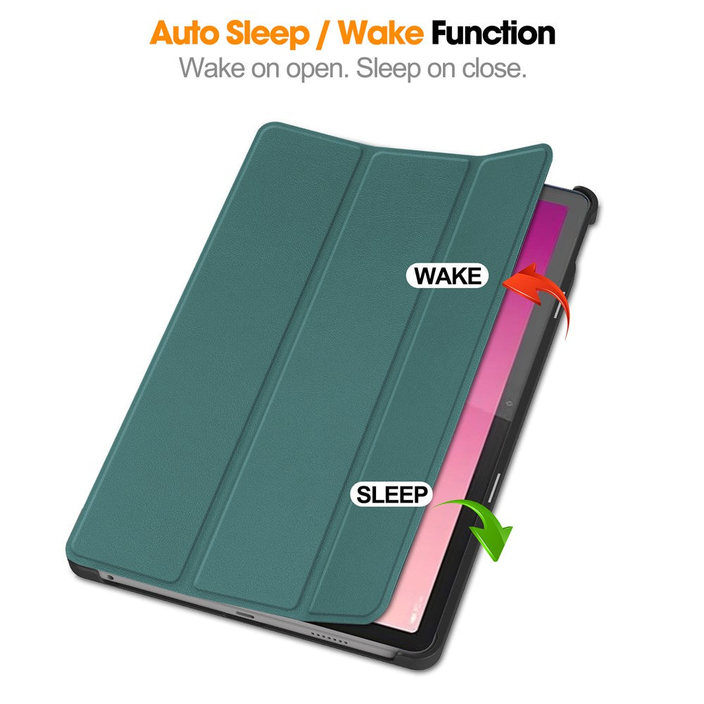For Lenovo Tab M10 5G Tri-fold Stand Smart Cover PU Leather Auto Wake / Sleep Tablet Case - Blackish Green