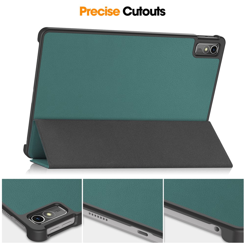 For Lenovo Tab M10 5G Tri-fold Stand Smart Cover PU Leather Auto Wake / Sleep Tablet Case - Blackish Green