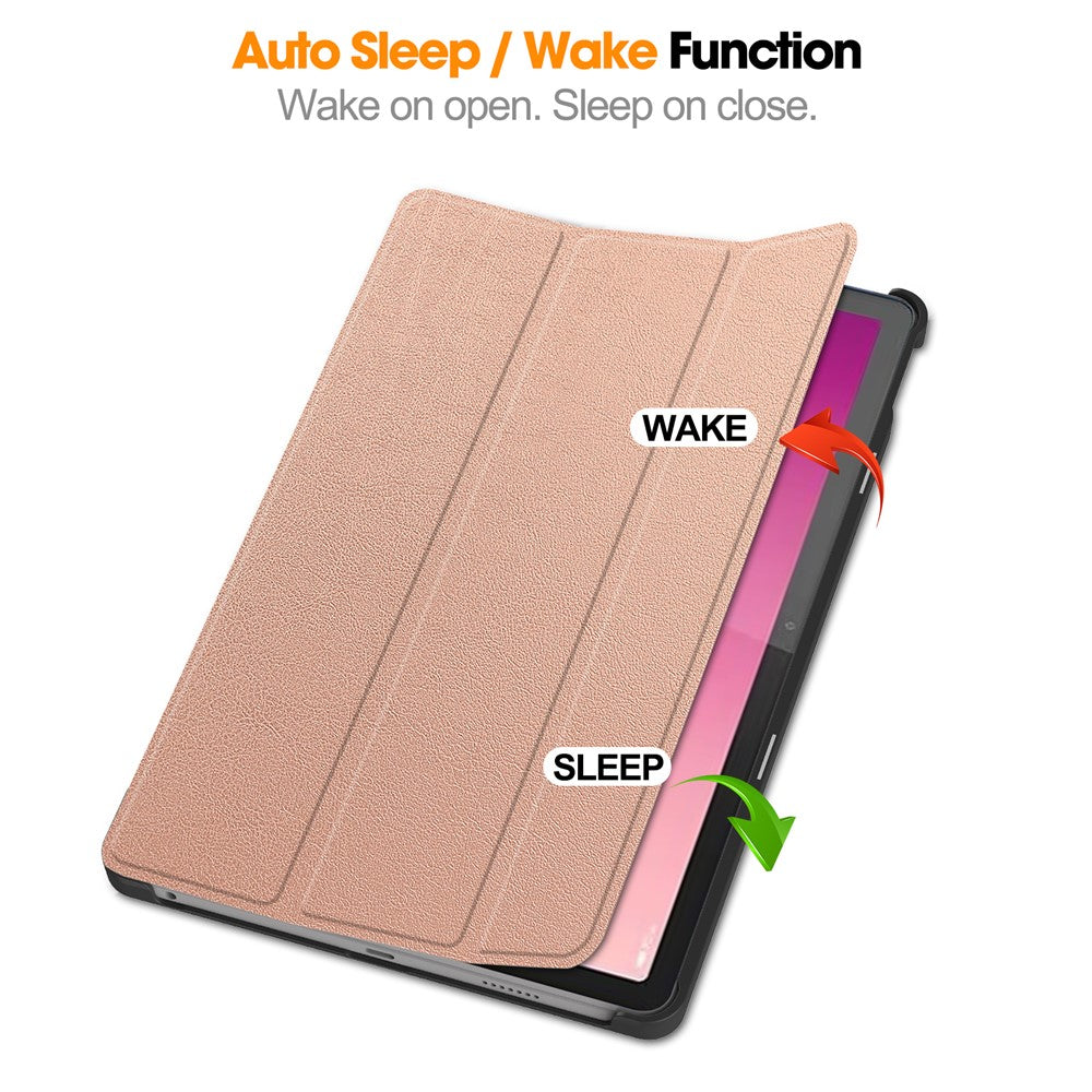 For Lenovo Tab M10 5G Tri-fold Stand Smart Cover PU Leather Auto Wake / Sleep Tablet Case - Rose Gold