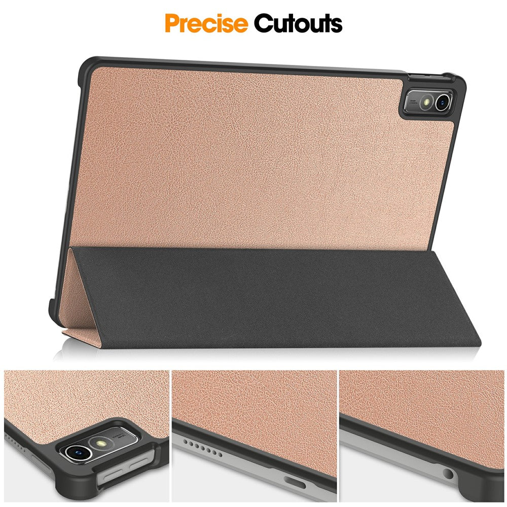 For Lenovo Tab M10 5G Tri-fold Stand Smart Cover PU Leather Auto Wake / Sleep Tablet Case - Rose Gold