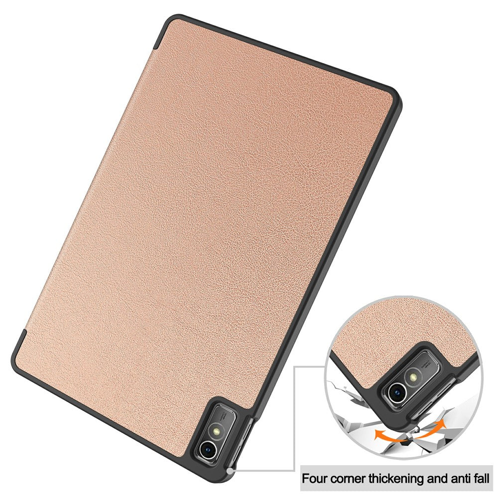 For Lenovo Tab M10 5G Tri-fold Stand Smart Cover PU Leather Auto Wake / Sleep Tablet Case - Rose Gold