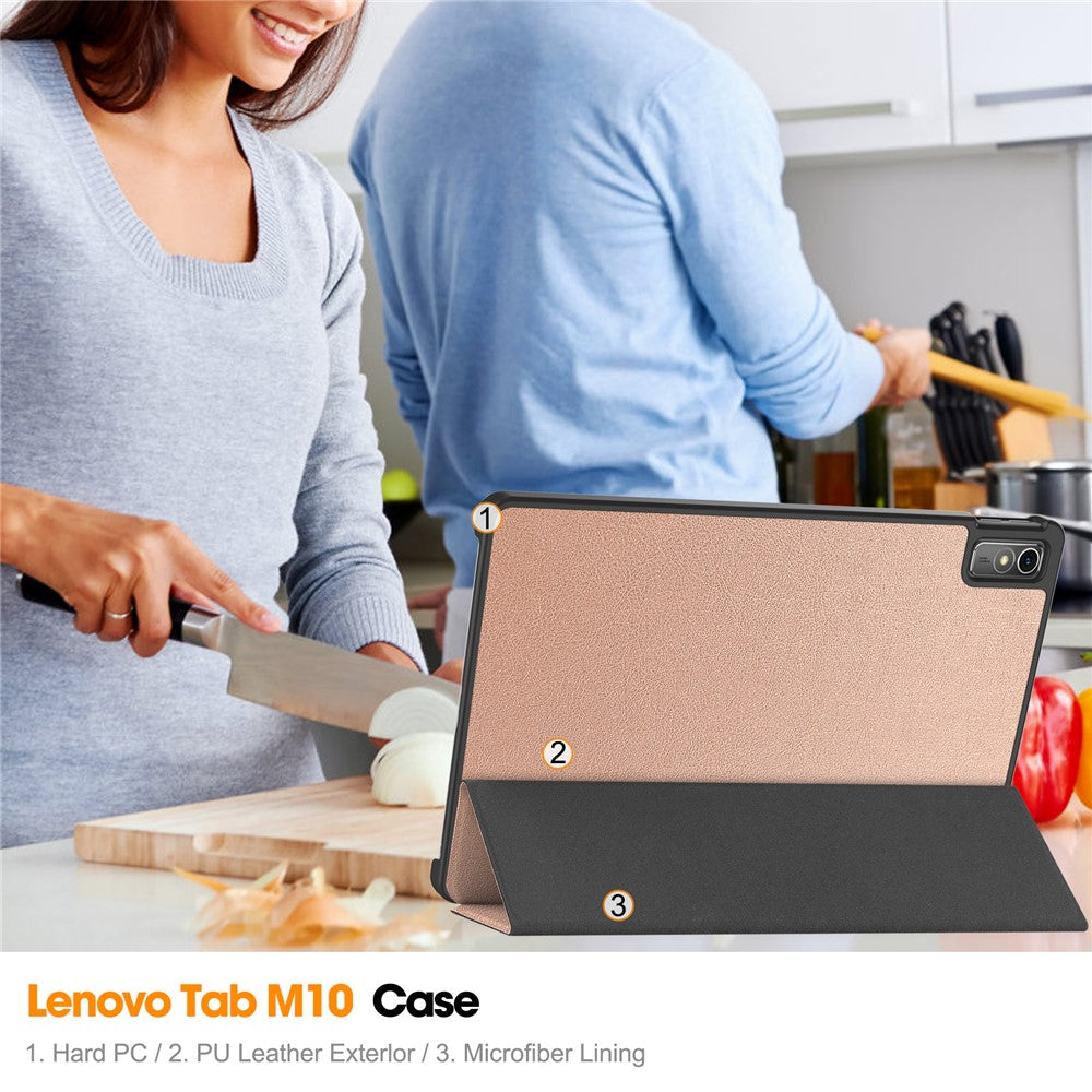 For Lenovo Tab M10 5G Tri-fold Stand Smart Cover PU Leather Auto Wake / Sleep Tablet Case - Rose Gold