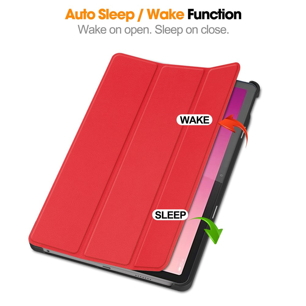 For Lenovo Tab M10 5G Tri-fold Stand Smart Cover PU Leather Auto Wake / Sleep Tablet Case - Red