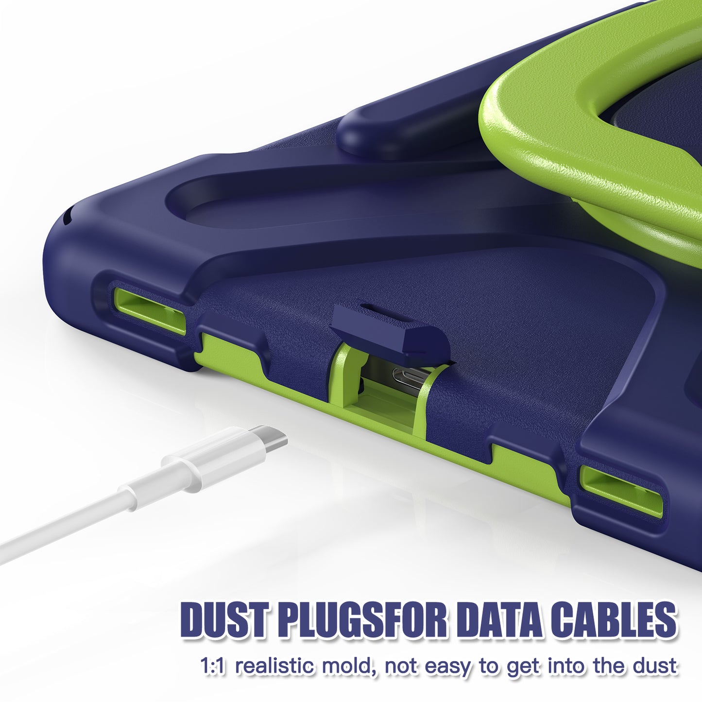 For Samsung Galaxy Tab S9 FE / S9 / S8 / S7 Hard PC+Soft Silicone Case Rotating Kickstand Shockproof Tablet Cover - Navy Blue+Yellowgreen