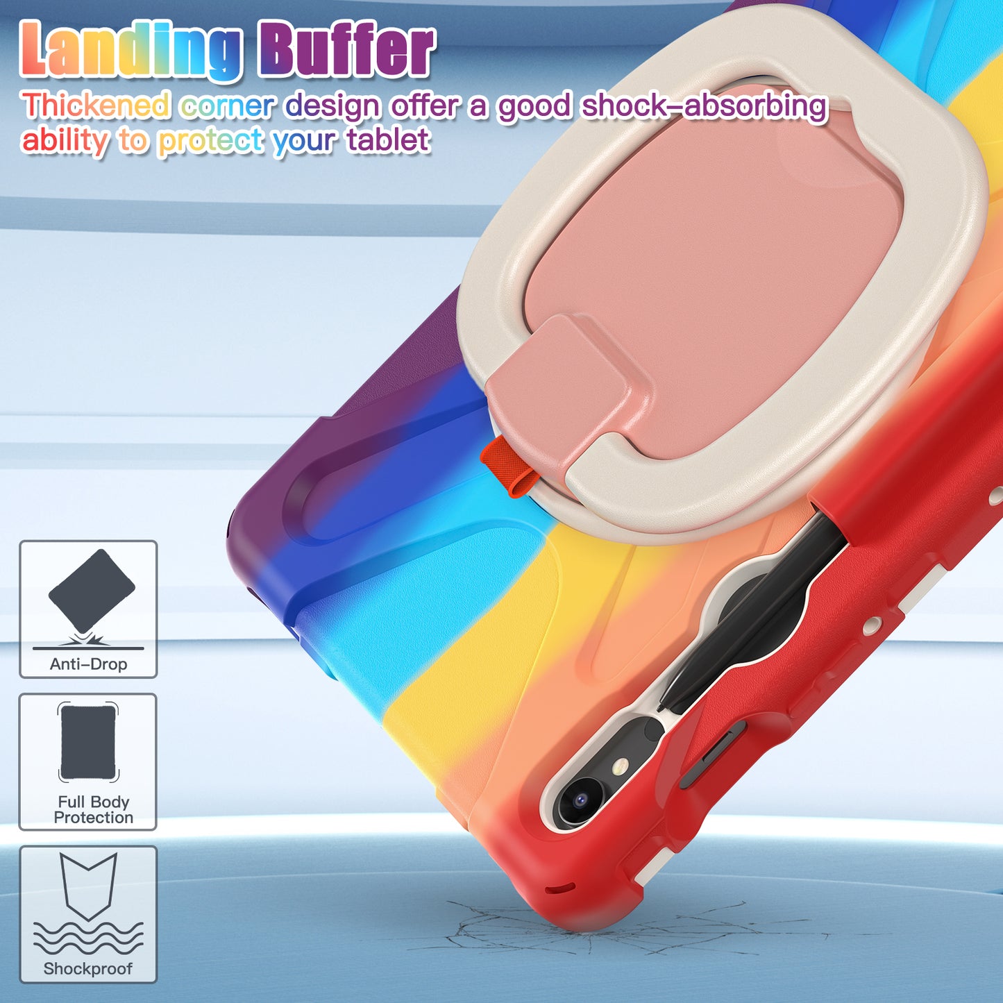 For Samsung Galaxy Tab S9 FE / S9 / S8 / S7 Hard PC+Soft Silicone Case Rotating Kickstand Shockproof Tablet Cover - Colorful Red