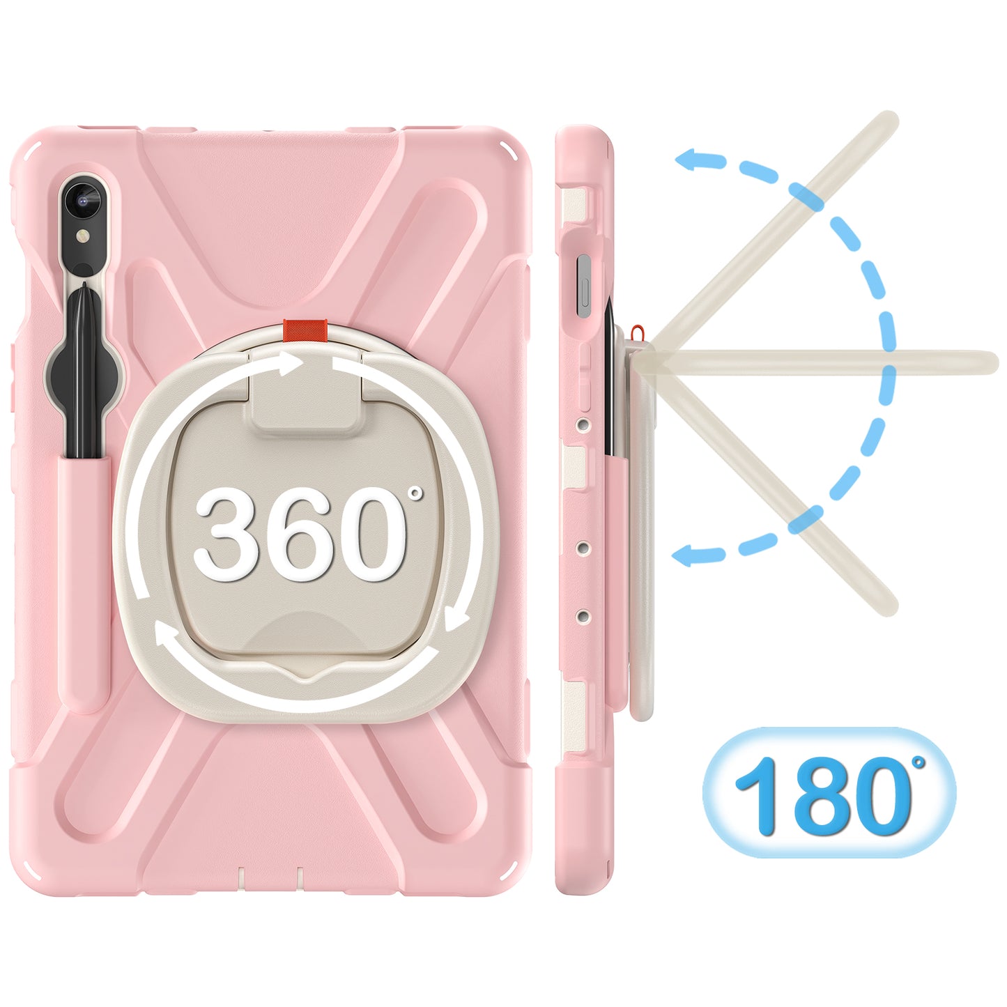 For Samsung Galaxy Tab S9 FE / S9 / S8 / S7 Hard PC+Soft Silicone Case Rotating Kickstand Shockproof Tablet Cover - Pink