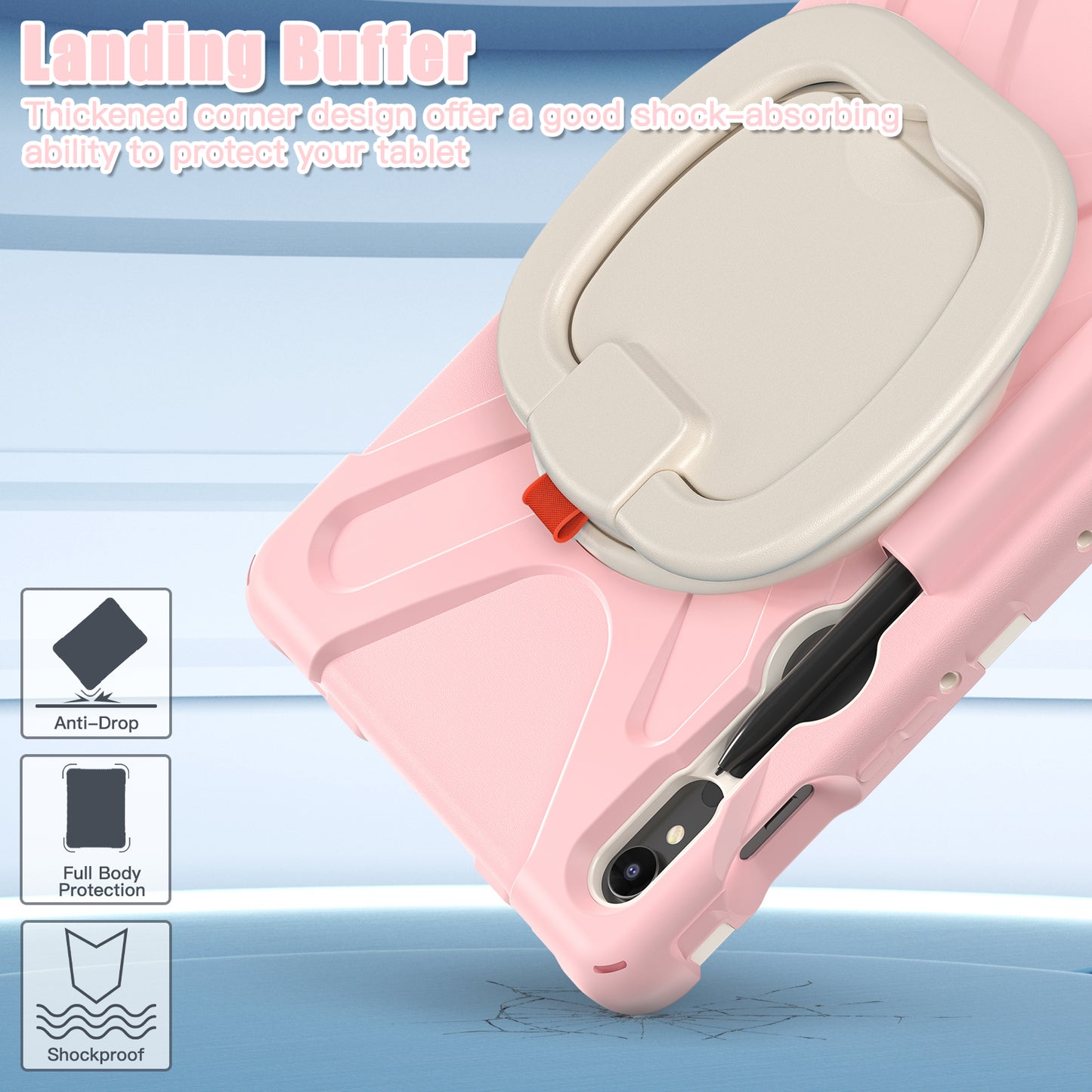 For Samsung Galaxy Tab S9 FE / S9 / S8 / S7 Hard PC+Soft Silicone Case Rotating Kickstand Shockproof Tablet Cover - Pink