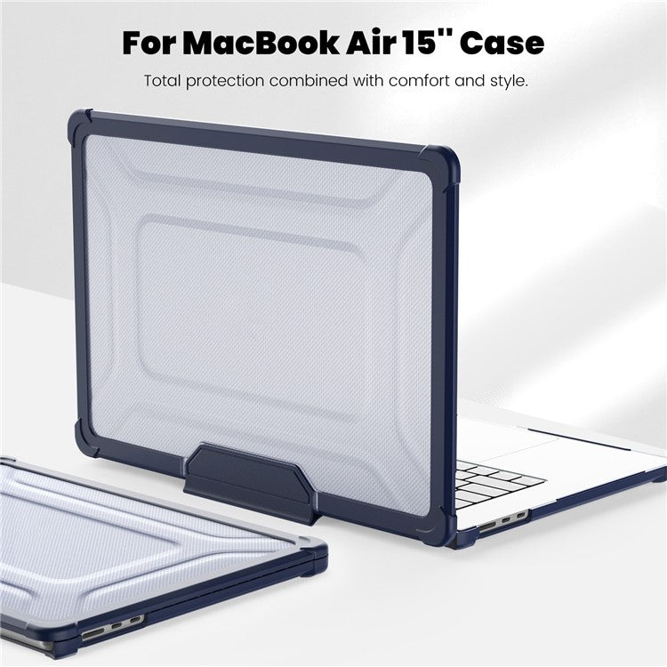 For Macbook Air 15 inch (2025) / (2024) A3114 M3 / (2023) M2 A2941 PC+TPU Laptop Case Heat Dissipation Kickstand Non-Slip Notebook Cover - Navy Blue
