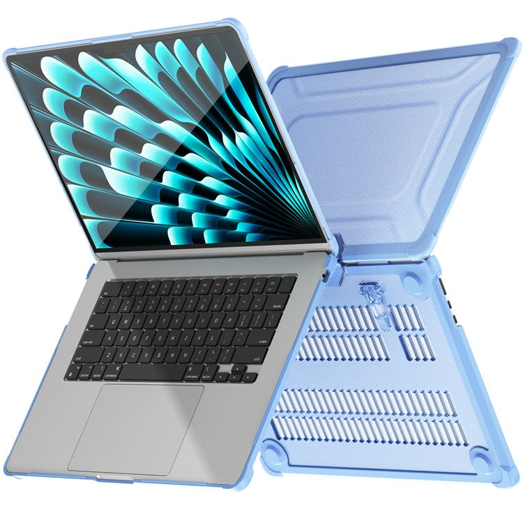 For Macbook Air 15 inch (2025) / (2024) A3114 M3 / (2023) M2 A2941 PC+TPU Laptop Case Heat Dissipation Kickstand Non-Slip Notebook Cover - Baby Blue