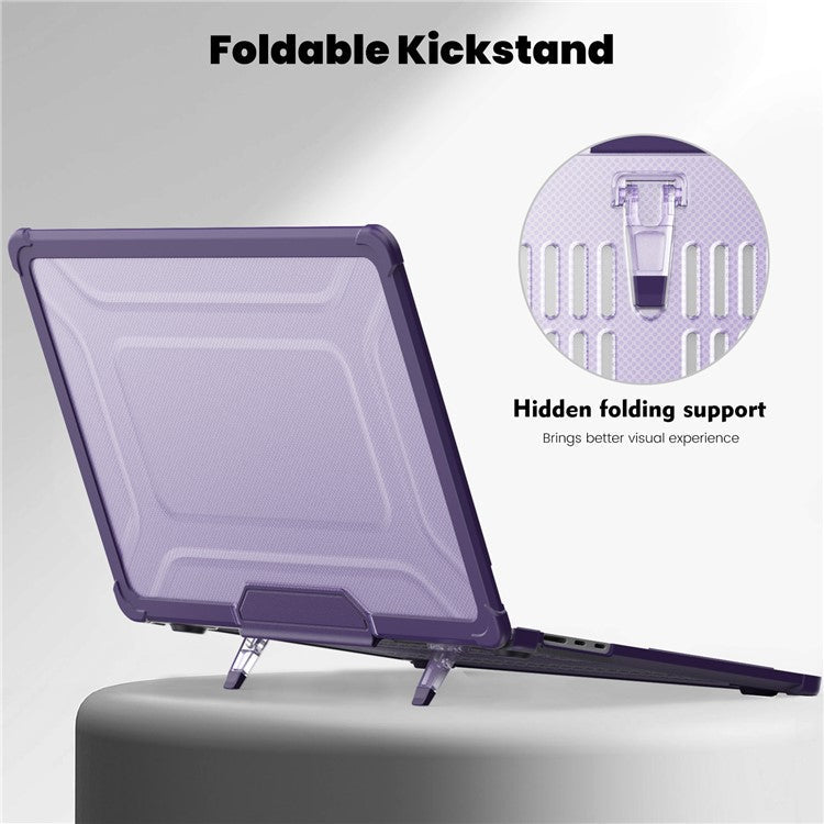 For Macbook Air 15 inch (2025) / (2024) A3114 M3 / (2023) M2 A2941 PC+TPU Laptop Case Heat Dissipation Kickstand Non-Slip Notebook Cover - Purple