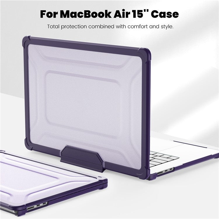 For Macbook Air 15 inch (2025) / (2024) A3114 M3 / (2023) M2 A2941 PC+TPU Laptop Case Heat Dissipation Kickstand Non-Slip Notebook Cover - Purple