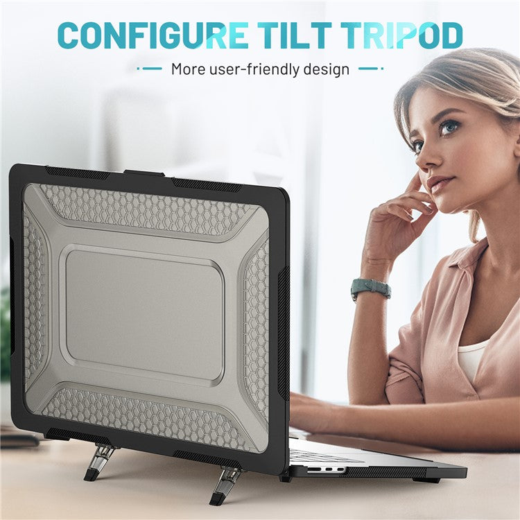 For Macbook Air 15 inch (2025) / (2024) A3114 M3 / (2023) M2 A2941 Anti-Slip Laptop Case Honeycomb Heat Dissipation Kickstand PC+TPU Cover - Black