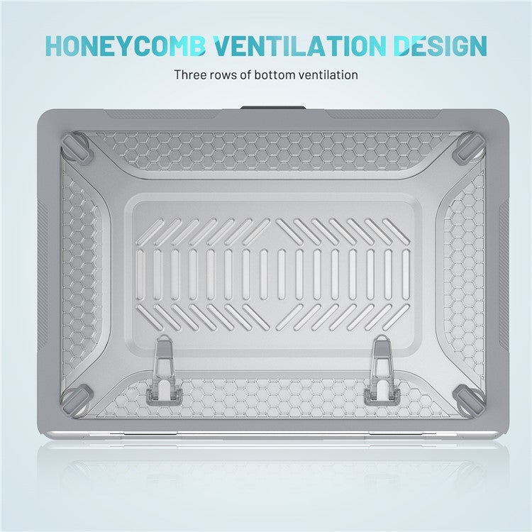 For Macbook Air 15 inch (2025) / (2024) A3114 M3 / (2023) M2 A2941 Anti-Slip Laptop Case Honeycomb Heat Dissipation Kickstand PC+TPU Cover - Grey