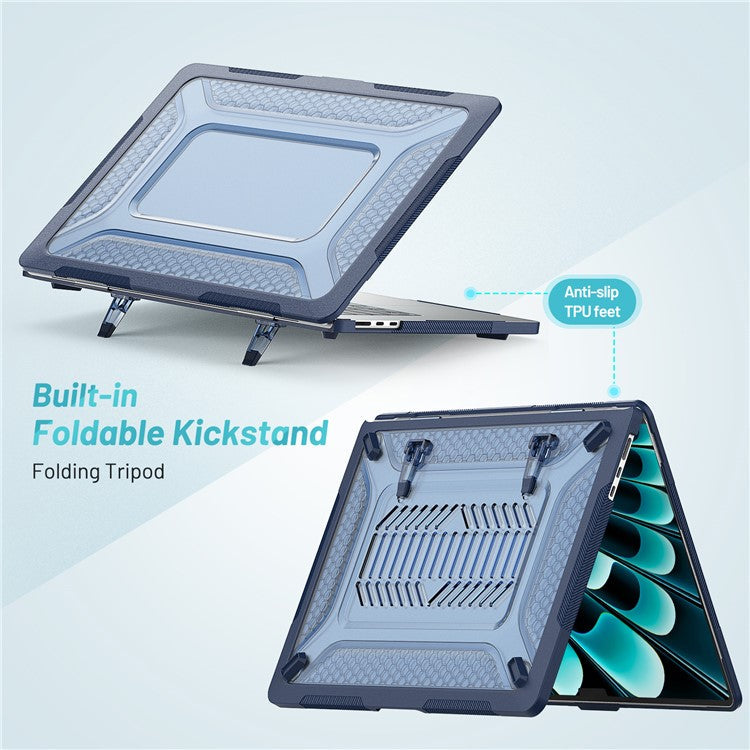 For Macbook Air 15 inch (2025) / (2024) A3114 M3 / (2023) M2 A2941 Anti-Slip Laptop Case Honeycomb Heat Dissipation Kickstand PC+TPU Cover - Sapphire