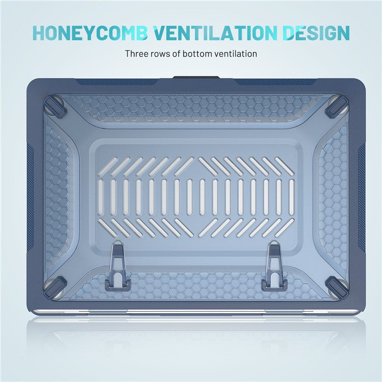 For Macbook Air 15 inch (2025) / (2024) A3114 M3 / (2023) M2 A2941 Anti-Slip Laptop Case Honeycomb Heat Dissipation Kickstand PC+TPU Cover - Sapphire