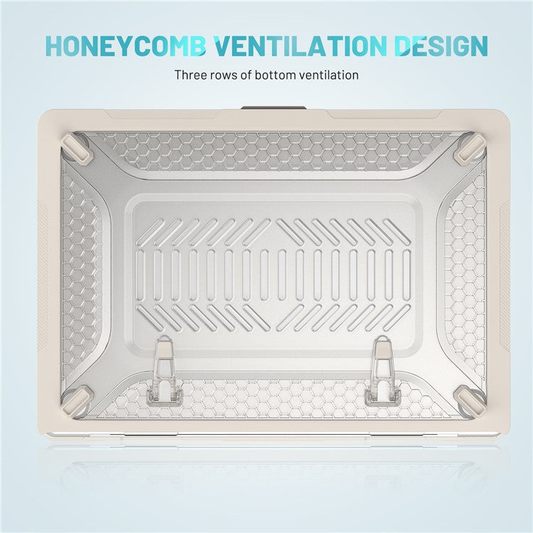 For Macbook Air 15 inch (2025) / (2024) A3114 M3 / (2023) M2 A2941 Anti-Slip Laptop Case Honeycomb Heat Dissipation Kickstand PC+TPU Cover - Apricot