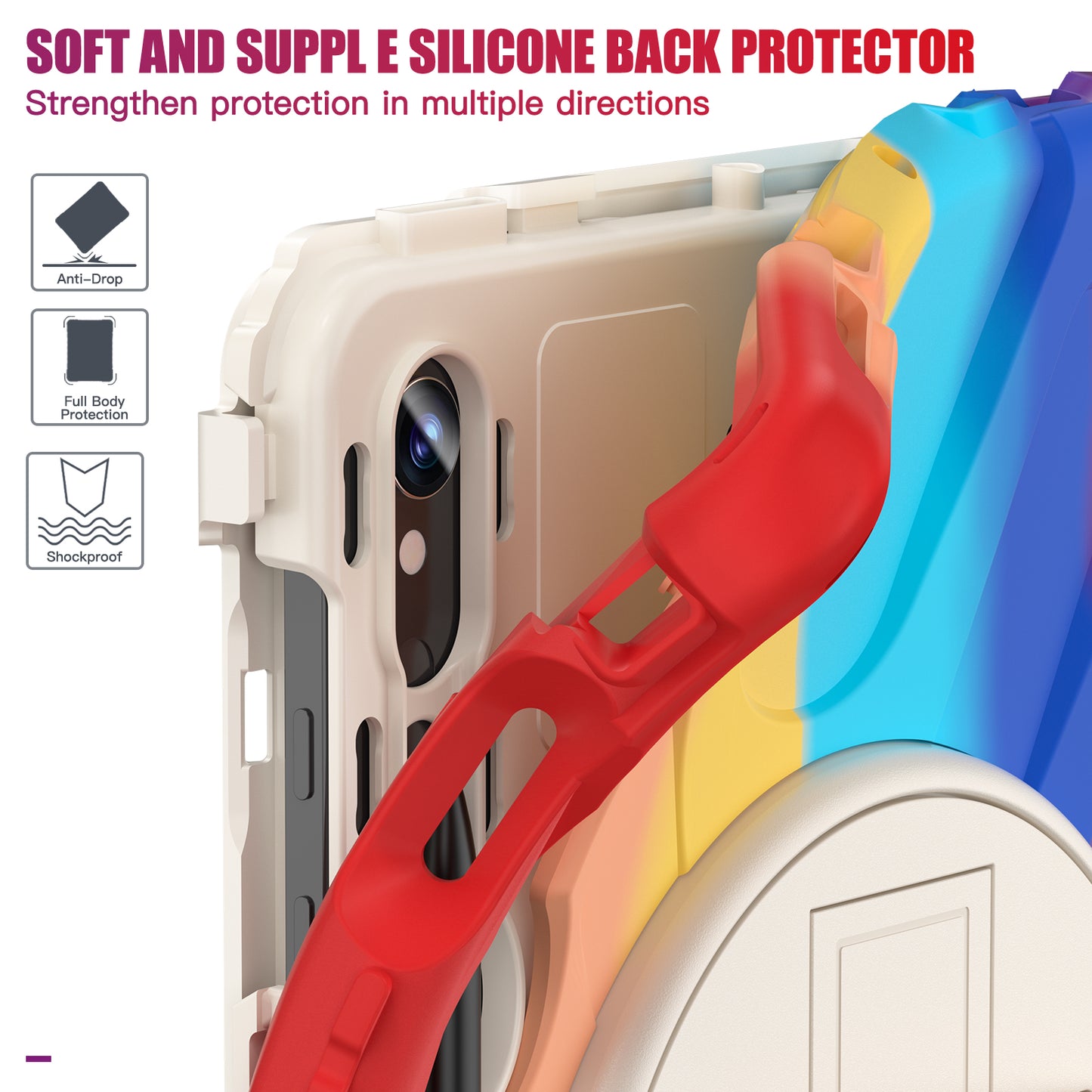 For Samsung Galaxy Tab S9 FE / S9 X710 / S8 X700 / S7 T870 Wrist Strap Tablet Case PC+Silicone Kickstand Protective Cover - Colorful Red